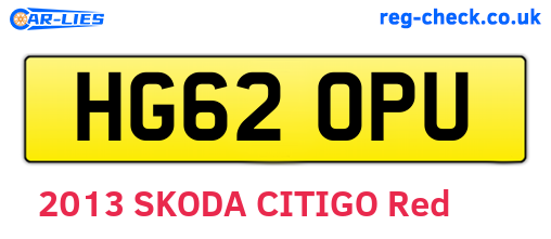 HG62OPU are the vehicle registration plates.