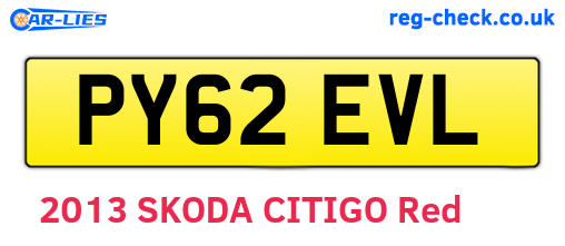 PY62EVL are the vehicle registration plates.