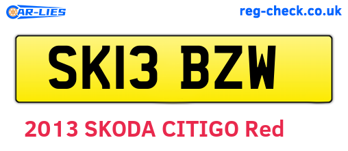 SK13BZW are the vehicle registration plates.