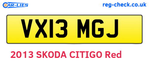 VX13MGJ are the vehicle registration plates.