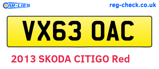 VX63OAC are the vehicle registration plates.