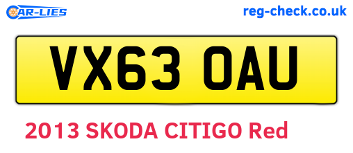 VX63OAU are the vehicle registration plates.