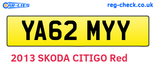 YA62MYY are the vehicle registration plates.