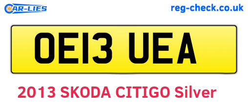 OE13UEA are the vehicle registration plates.