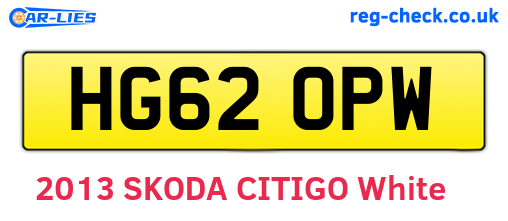 HG62OPW are the vehicle registration plates.