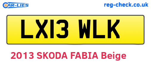 LX13WLK are the vehicle registration plates.