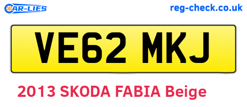 VE62MKJ are the vehicle registration plates.