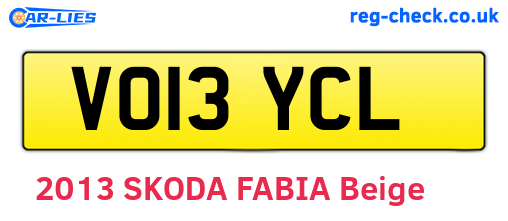 VO13YCL are the vehicle registration plates.