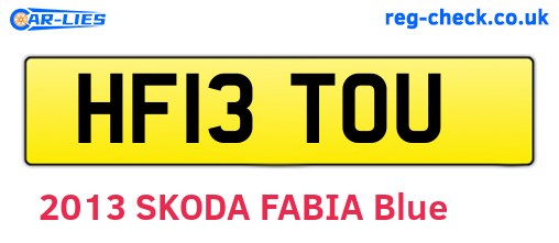 HF13TOU are the vehicle registration plates.