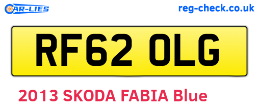 RF62OLG are the vehicle registration plates.