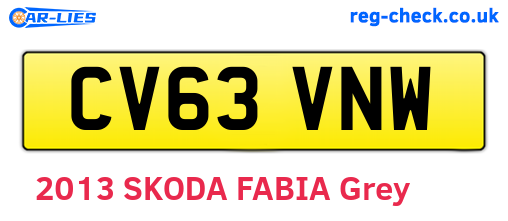 CV63VNW are the vehicle registration plates.