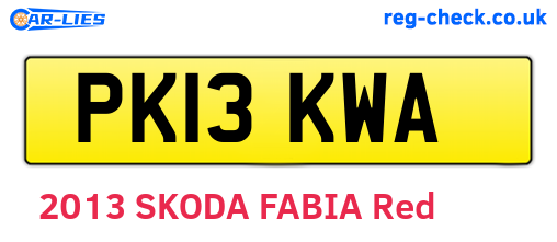 PK13KWA are the vehicle registration plates.