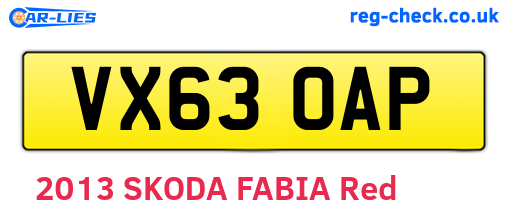 VX63OAP are the vehicle registration plates.