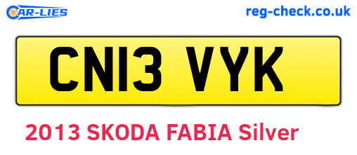 CN13VYK are the vehicle registration plates.
