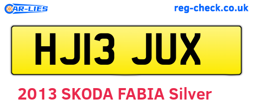 HJ13JUX are the vehicle registration plates.