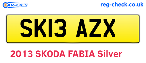 SK13AZX are the vehicle registration plates.