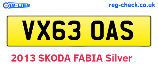 VX63OAS are the vehicle registration plates.
