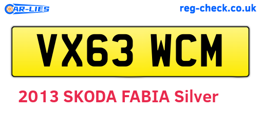VX63WCM are the vehicle registration plates.