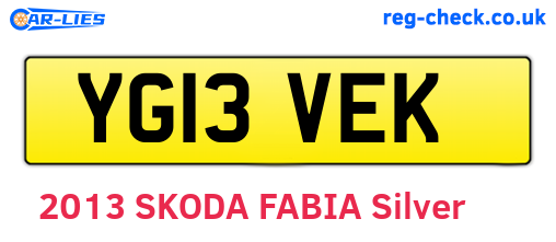 YG13VEK are the vehicle registration plates.