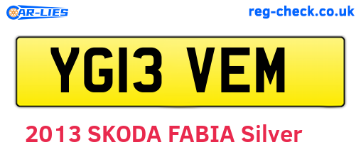 YG13VEM are the vehicle registration plates.
