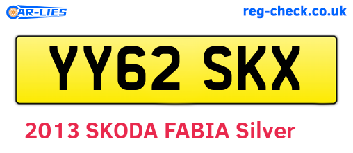 YY62SKX are the vehicle registration plates.
