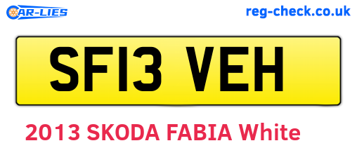 SF13VEH are the vehicle registration plates.
