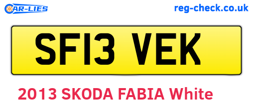 SF13VEK are the vehicle registration plates.