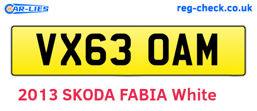 VX63OAM are the vehicle registration plates.