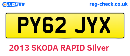PY62JYX are the vehicle registration plates.
