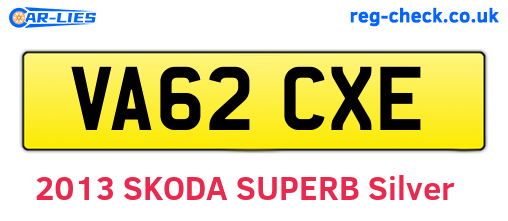 VA62CXE are the vehicle registration plates.