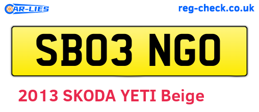 SB03NGO are the vehicle registration plates.