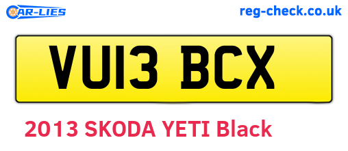 VU13BCX are the vehicle registration plates.