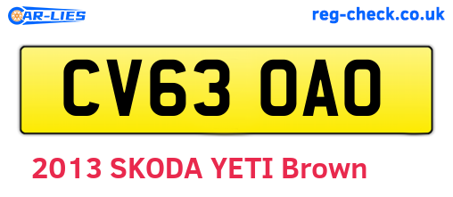 CV63OAO are the vehicle registration plates.