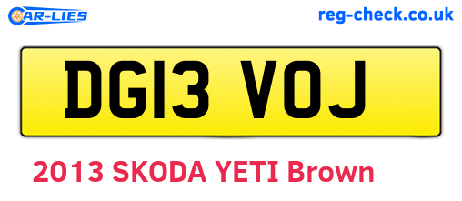 DG13VOJ are the vehicle registration plates.