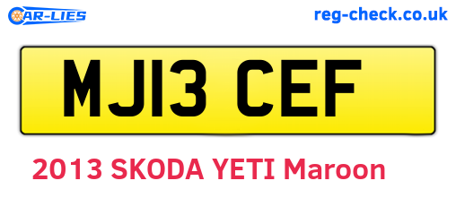 MJ13CEF are the vehicle registration plates.