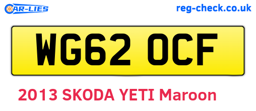 WG62OCF are the vehicle registration plates.
