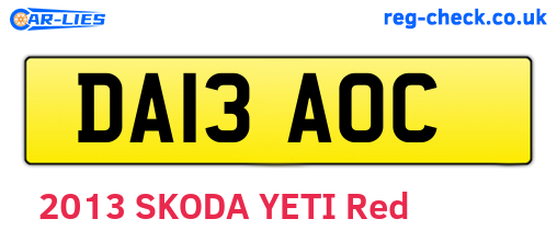 DA13AOC are the vehicle registration plates.