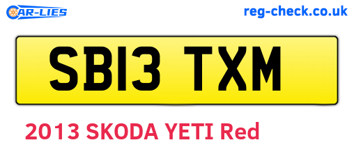 SB13TXM are the vehicle registration plates.