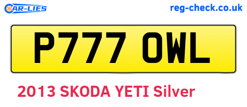 P777OWL are the vehicle registration plates.