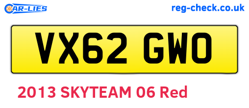 VX62GWO are the vehicle registration plates.