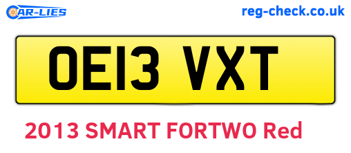 OE13VXT are the vehicle registration plates.