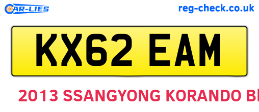 KX62EAM are the vehicle registration plates.