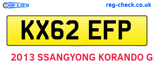 KX62EFP are the vehicle registration plates.