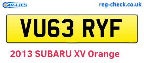 VU63RYF are the vehicle registration plates.