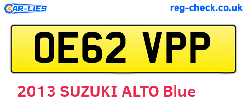 OE62VPP are the vehicle registration plates.