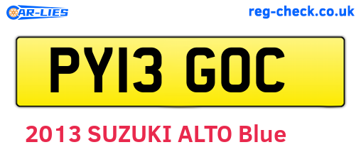 PY13GOC are the vehicle registration plates.