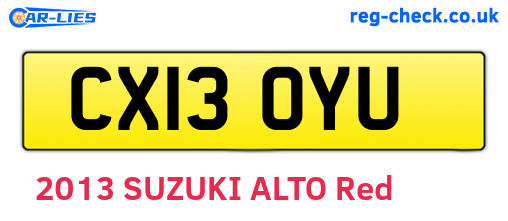 CX13OYU are the vehicle registration plates.