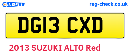 DG13CXD are the vehicle registration plates.