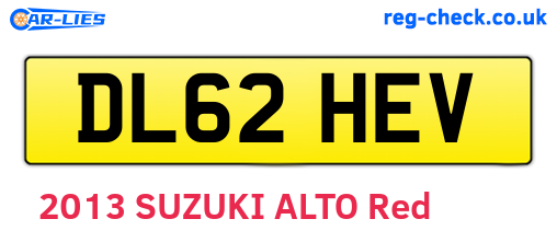 DL62HEV are the vehicle registration plates.