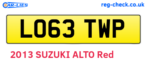 LO63TWP are the vehicle registration plates.